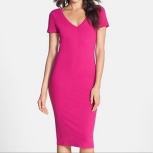 Leith Fuchsia Bodycon Midi-Dress. NWT